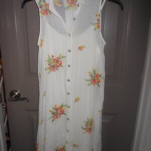 Women Roge Beverly White Embroidered Button Front Dress w/Slip Underneath, Med